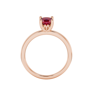 raspberry red gemstone cathedral basket ring in rose gold