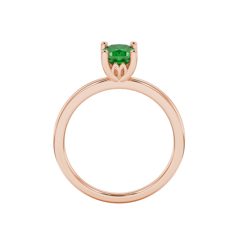 Green cushion cut solitaire gemstone ring in rose gold with classic four prong setting