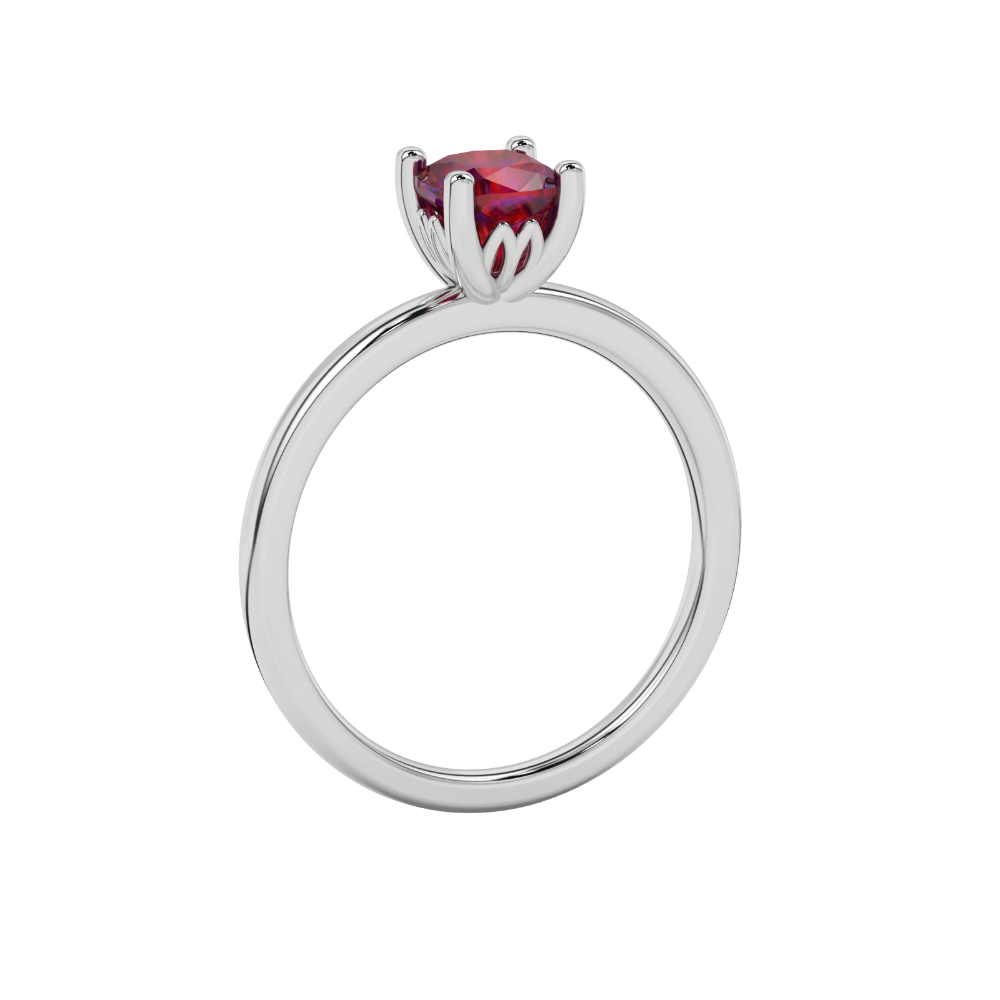 Red cushion cut solitaire gemstone ring in rose gold with classic four prong setting
