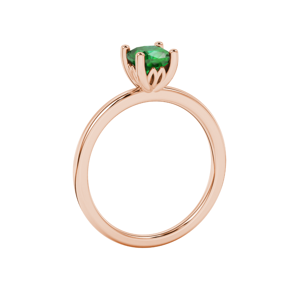 Green cushion cut solitaire gemstone ring in rose gold with classic four prong setting
