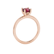 Red cushion cut solitaire gemstone ring in rose gold with classic four prong setting