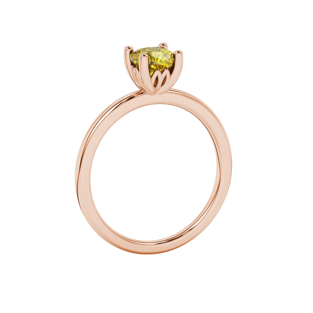 Yellow cushion cut solitaire gemstone ring in rose gold with classic four prong setting
