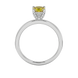 Yellow cushion cut gemstone ring with diamond gallery detailing in yellow gold