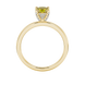 Yellow cushion cut gemstone ring with diamond gallery detailing in yellow gold