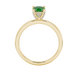 Green cushion cut gemstone ring with diamond gallery detailing in yellow gold