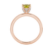 Yellow cushion cut gemstone ring with diamond gallery detailing in yellow gold