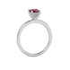 Red cushion cut gemstone ring with diamond gallery detailing in white gold