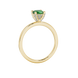 Green cushion cut gemstone ring with diamond gallery detailing in yellow gold