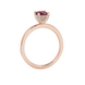 Red cushion cut gemstone ring with diamond gallery detailing in white gold