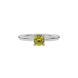Yellow cushion cut gemstone ring with diamond gallery detailing in yellow gold