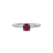 Red cushion cut gemstone ring with diamond gallery detailing in white gold