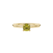 Yellow cushion cut gemstone ring with diamond gallery detailing in yellow gold