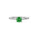 Green cushion cut gemstone ring with diamond gallery detailing in yellow gold