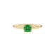 Green cushion cut gemstone ring with diamond gallery detailing in yellow gold