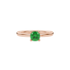 Green cushion cut gemstone ring with diamond gallery detailing in yellow gold