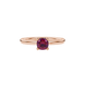 Red cushion cut gemstone ring with diamond gallery detailing in white gold