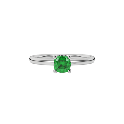 Green cushion cut gemstone ring with diamond gallery detailing in yellow gold