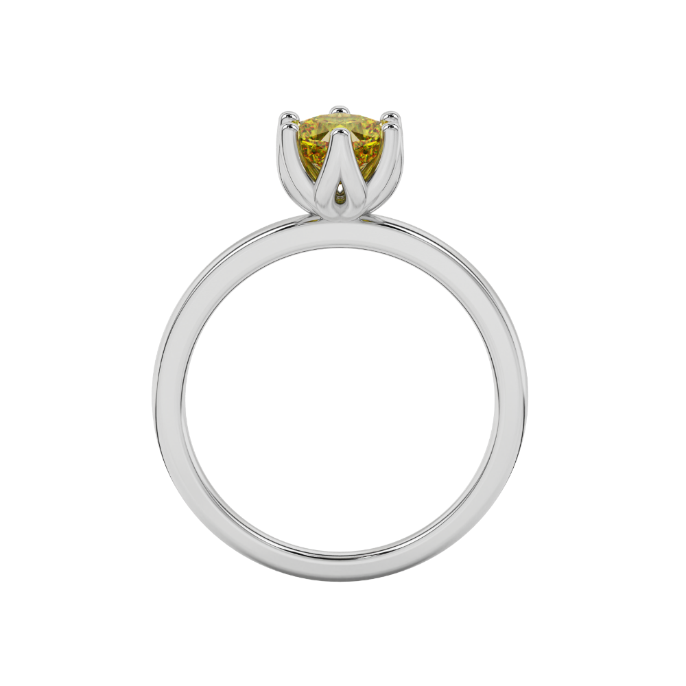 Yellow cushion cut floral solitaire ring in rose gold with six prong flower setting