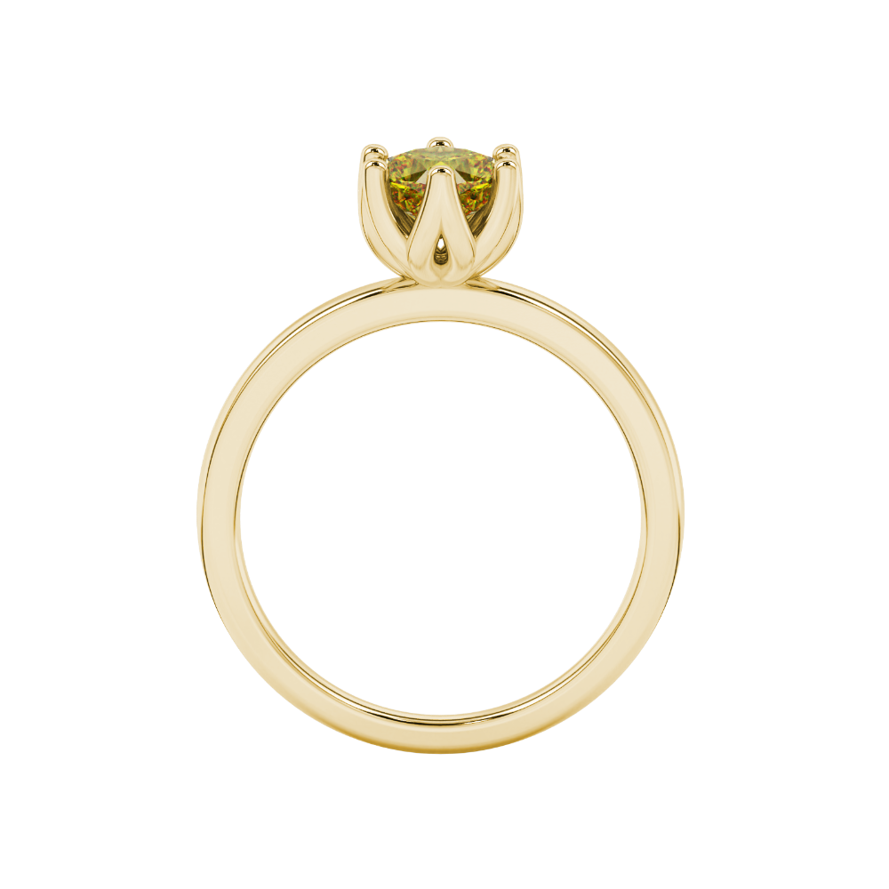 Yellow cushion cut floral solitaire ring in rose gold with six prong flower setting