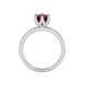 Red cushion cut floral solitaire ring in rose gold with six prong flower setting