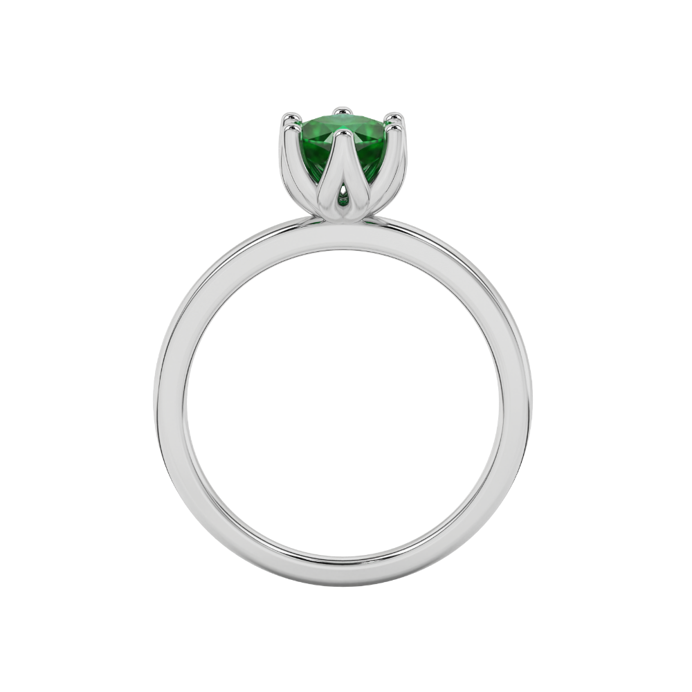 Green cushion cut floral solitaire ring in rose gold with six prong flower setting