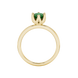 Green cushion cut floral solitaire ring in rose gold with six prong flower setting