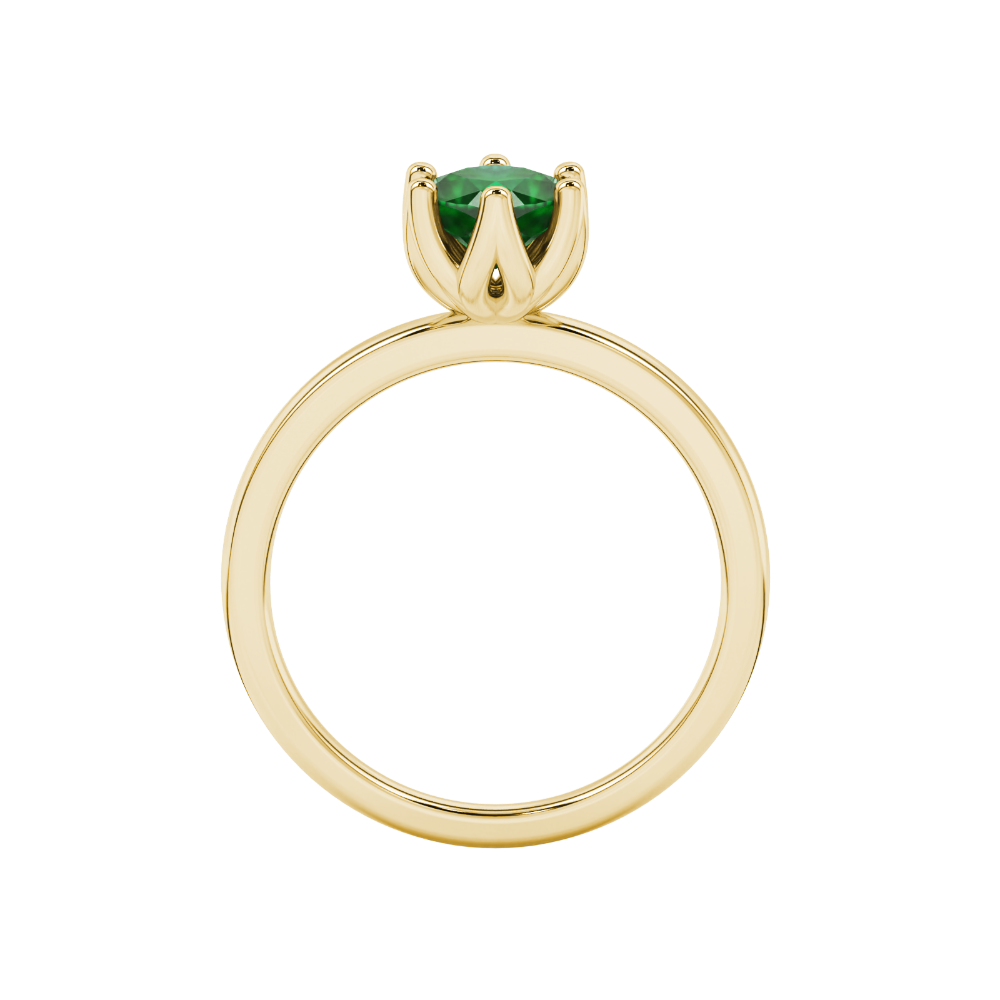 Green cushion cut floral solitaire ring in rose gold with six prong flower setting