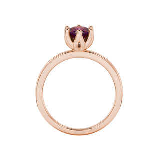 raspberry red floral basket cushion cut gemstone ring in rose gold