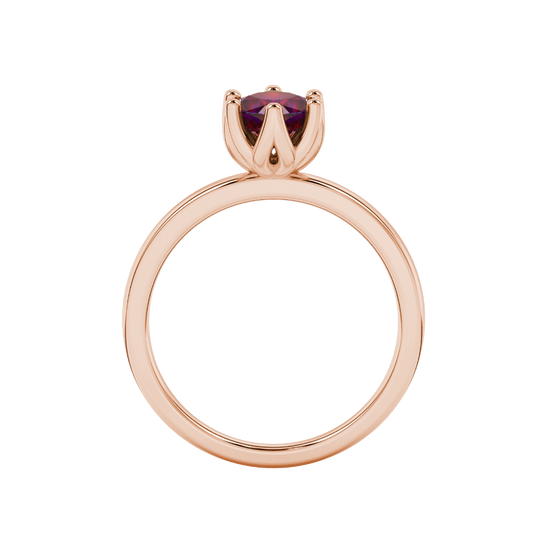 raspberry red floral basket cushion cut gemstone ring in rose gold