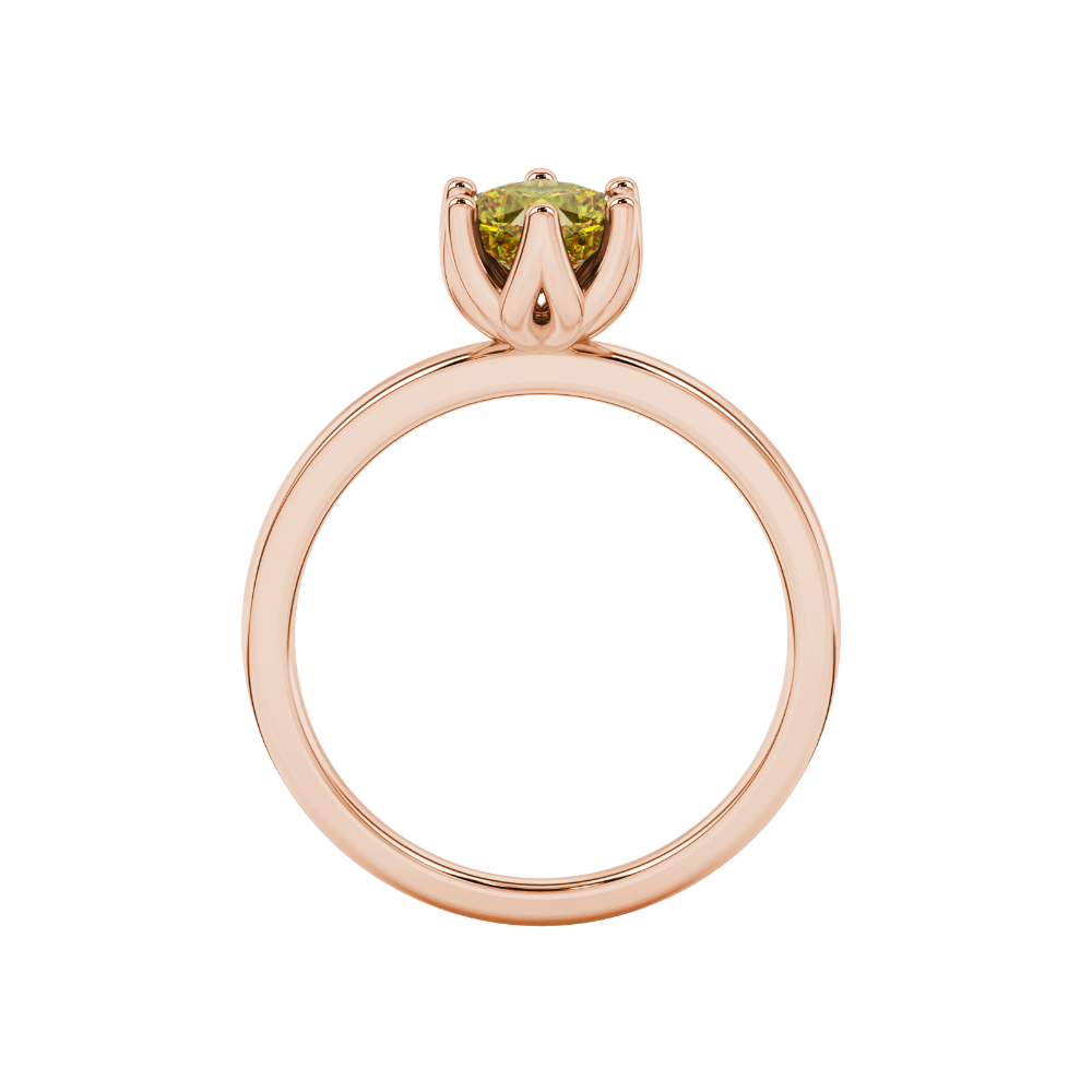 Yellow cushion cut floral solitaire ring in rose gold with six prong flower setting