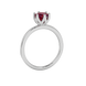 Red cushion cut floral solitaire ring in rose gold with six prong flower setting