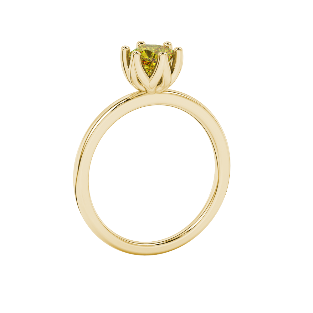 Yellow cushion cut floral solitaire ring in rose gold with six prong flower setting