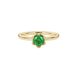 Green cushion cut floral solitaire ring in rose gold with six prong flower setting