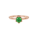 Green cushion cut floral solitaire ring in rose gold with six prong flower setting