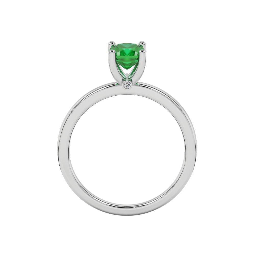 Green cushion cut solitaire gemstone ring with accent diamonds in rose gold four prong setting