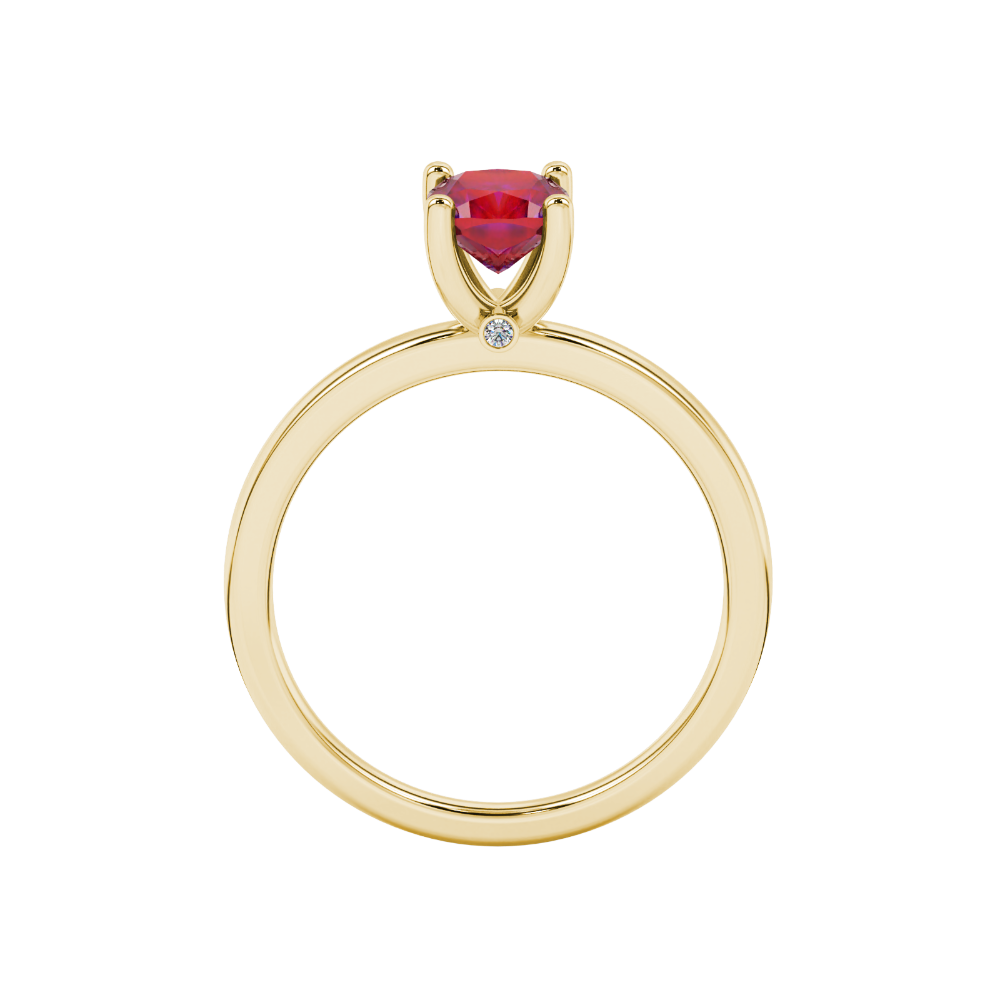 Red cushion cut solitaire gemstone ring with accent diamonds in rose gold four prong setting