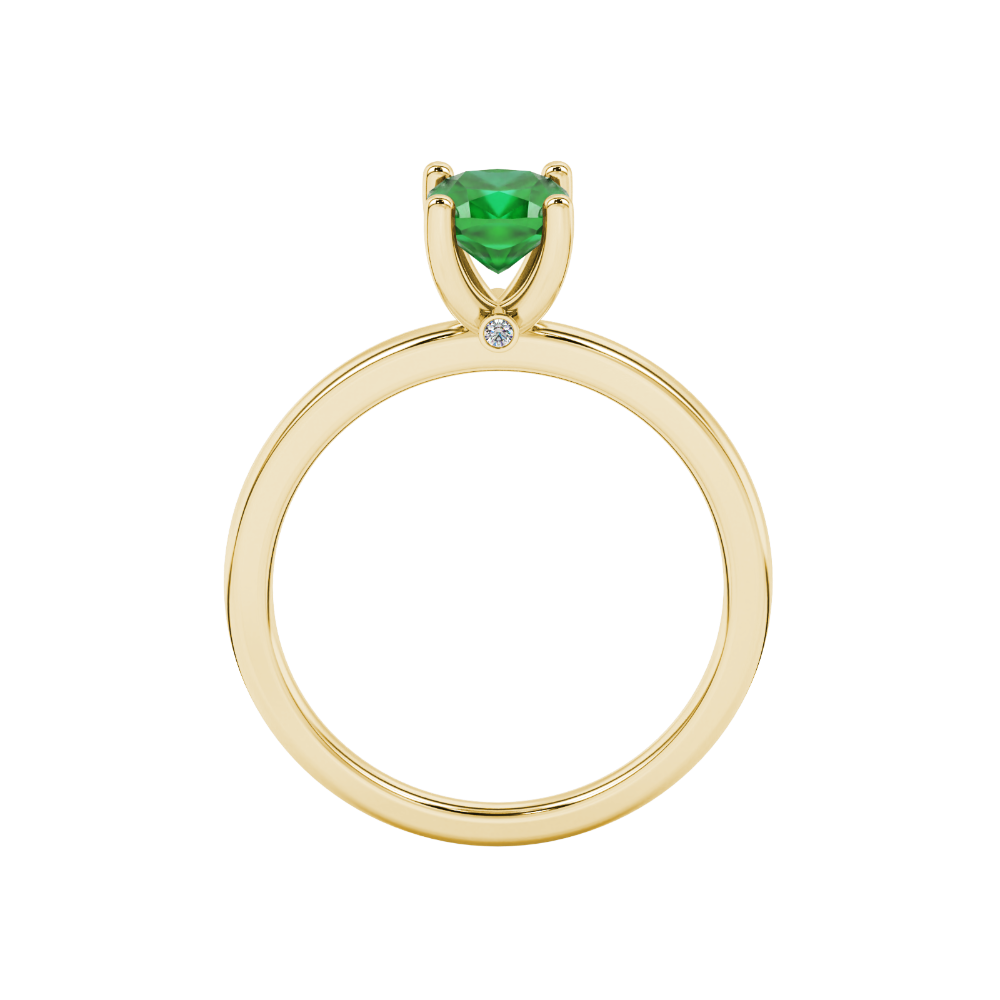 Green cushion cut solitaire gemstone ring with accent diamonds in rose gold four prong setting