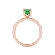 Green cushion cut solitaire gemstone ring with accent diamonds in rose gold four prong setting
