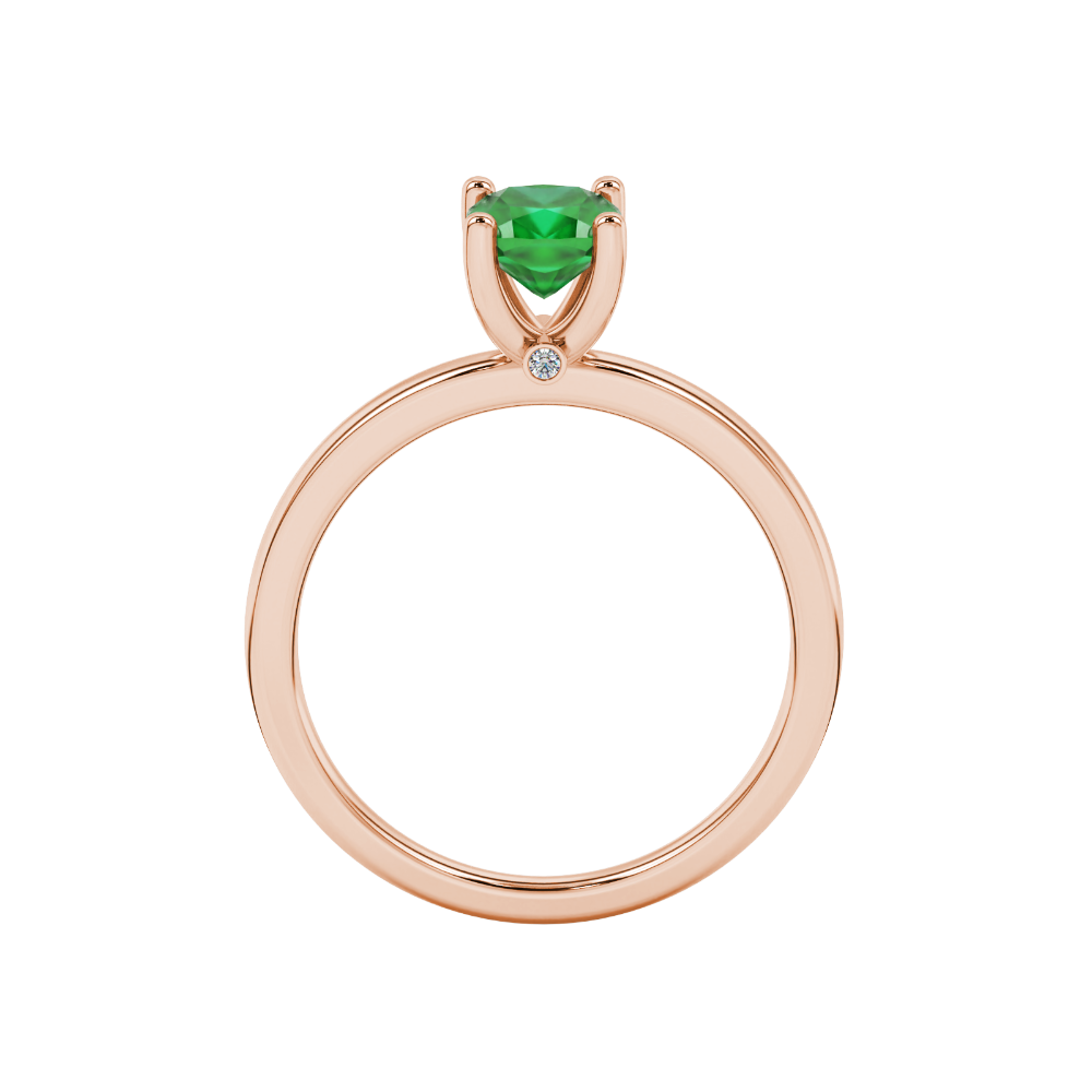 Green cushion cut solitaire gemstone ring with accent diamonds in rose gold four prong setting