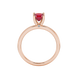 Red cushion cut solitaire gemstone ring with accent diamonds in rose gold four prong setting