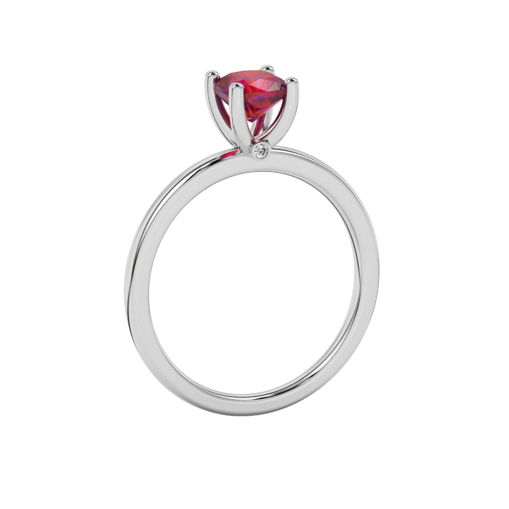 Red cushion cut solitaire gemstone ring with accent diamonds in rose gold four prong setting