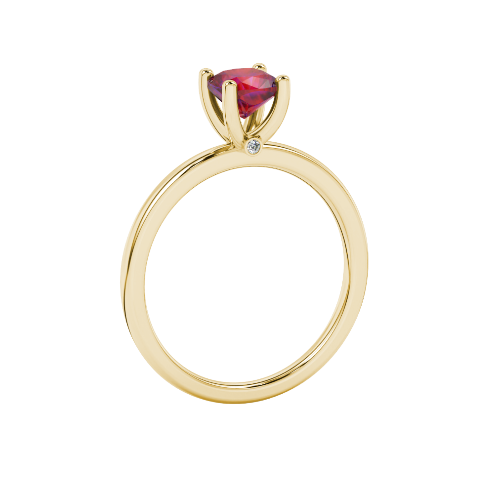Red cushion cut solitaire gemstone ring with accent diamonds in rose gold four prong setting