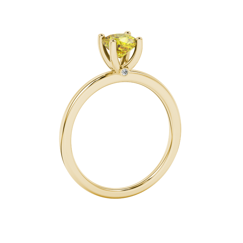 Yellow cushion cut solitaire gemstone ring with accent diamonds in rose gold four prong setting