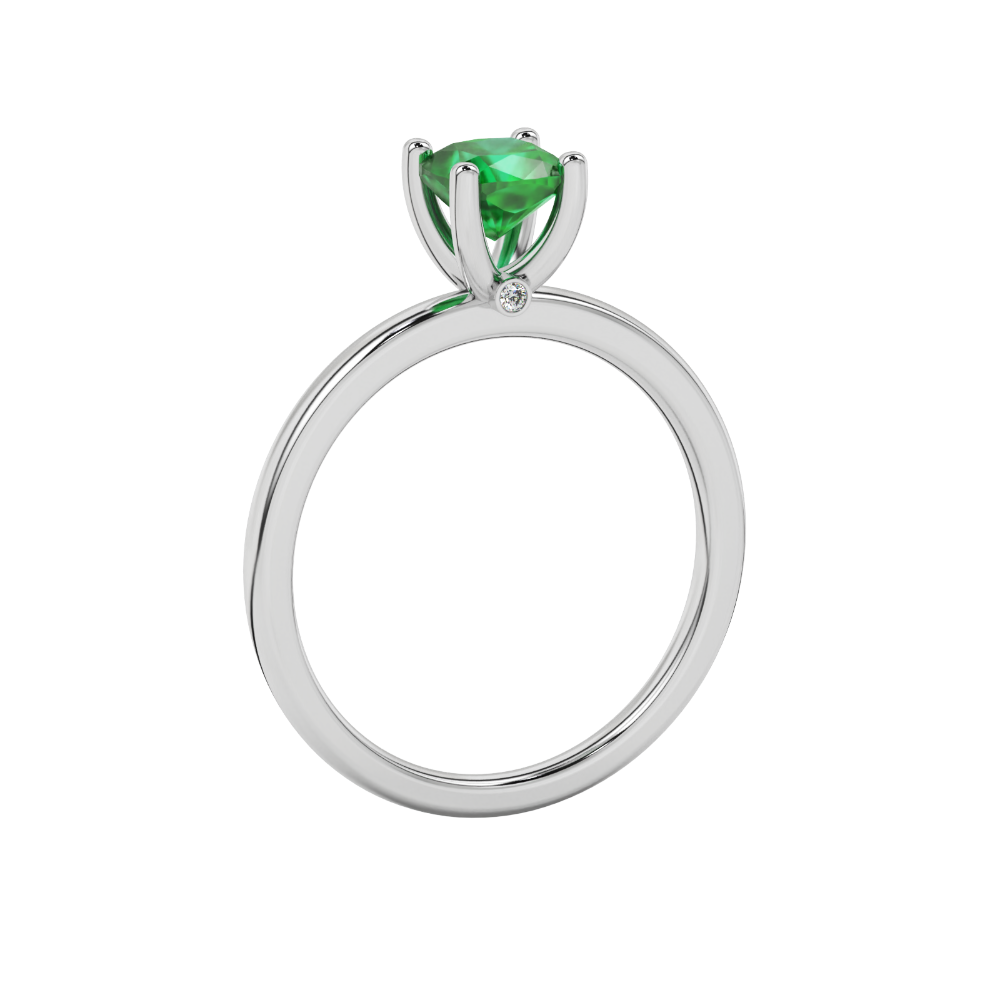 Green cushion cut solitaire gemstone ring with accent diamonds in rose gold four prong setting