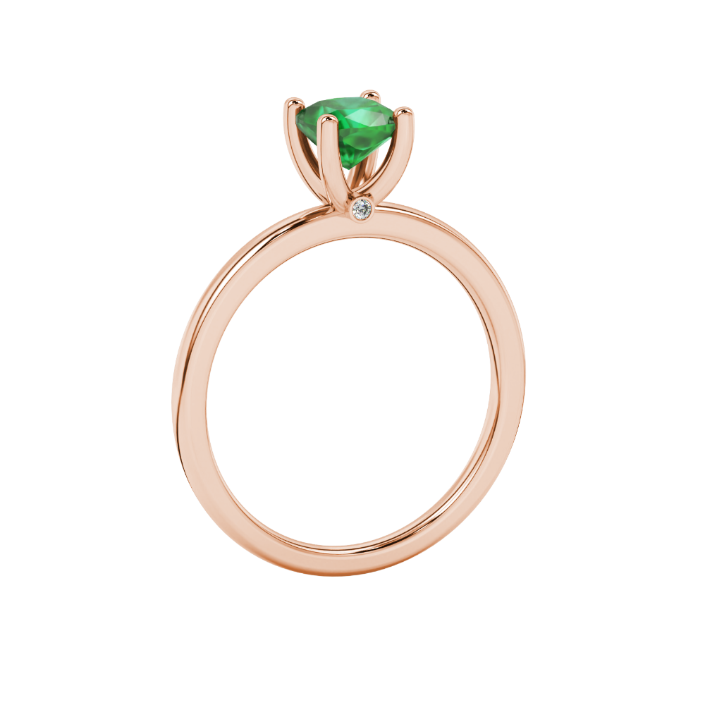 Green cushion cut solitaire gemstone ring with accent diamonds in rose gold four prong setting