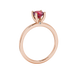 Red cushion cut solitaire gemstone ring with accent diamonds in rose gold four prong setting