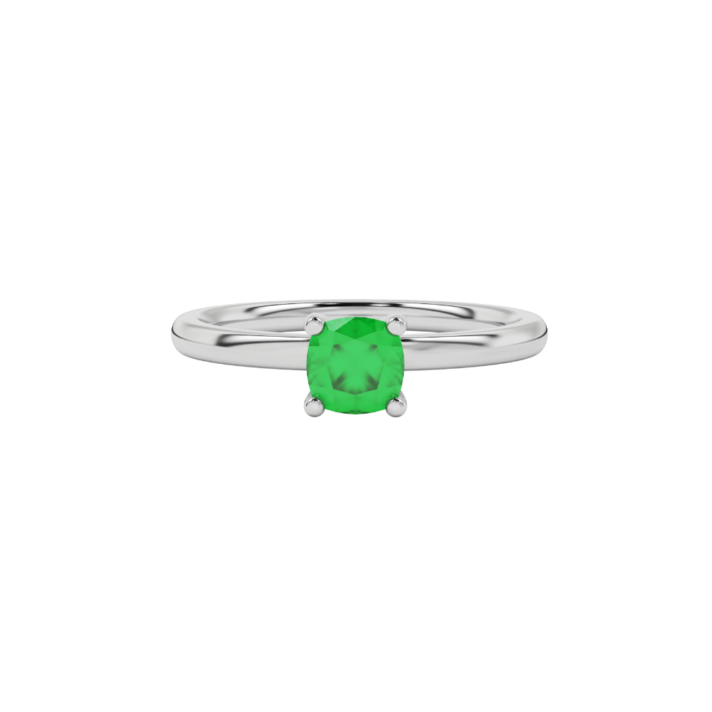 Green cushion cut solitaire gemstone ring with accent diamonds in rose gold four prong setting