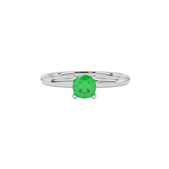 emerald green hidden accent cushion cut gemstone ring in white gold