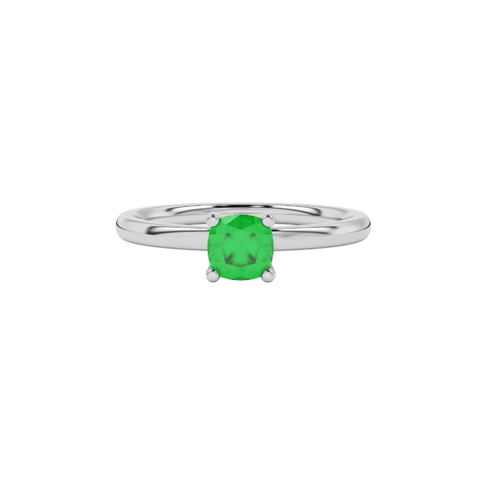 Green cushion cut solitaire gemstone ring with accent diamonds in rose gold four prong setting