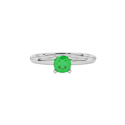 Green cushion cut solitaire gemstone ring with accent diamonds in rose gold four prong setting